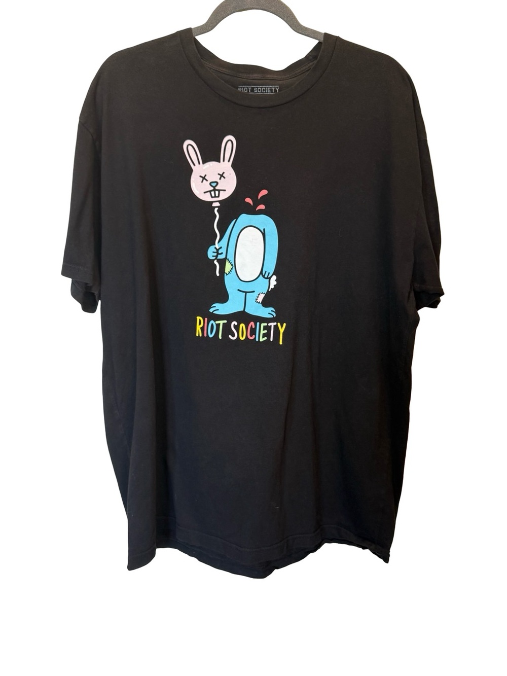 Riot Society Graphic Tee Black Bunny Balloon Streetwear T-Shirt XXL Oversized